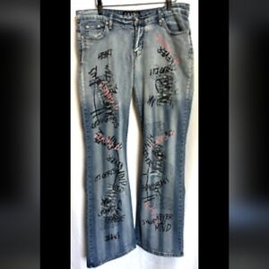 Women's Drama Denim Graffiti Flare Jeans Size 7/8